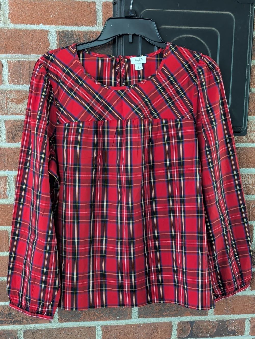 J. Crew Factory Red Plaid Long-Sleeve Tartan Cotton Poplin Top Size L (1030)